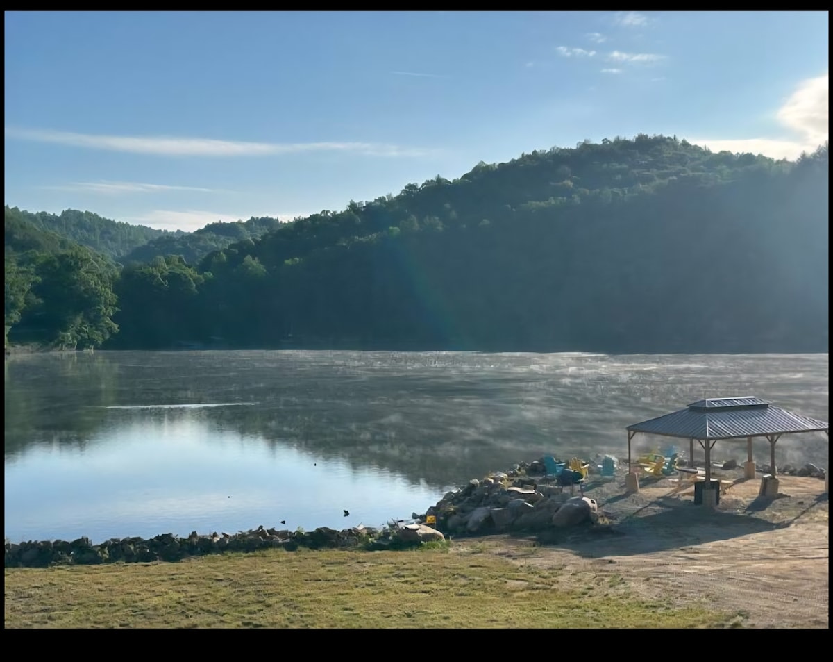 Morning mist off the lake at the pavilion